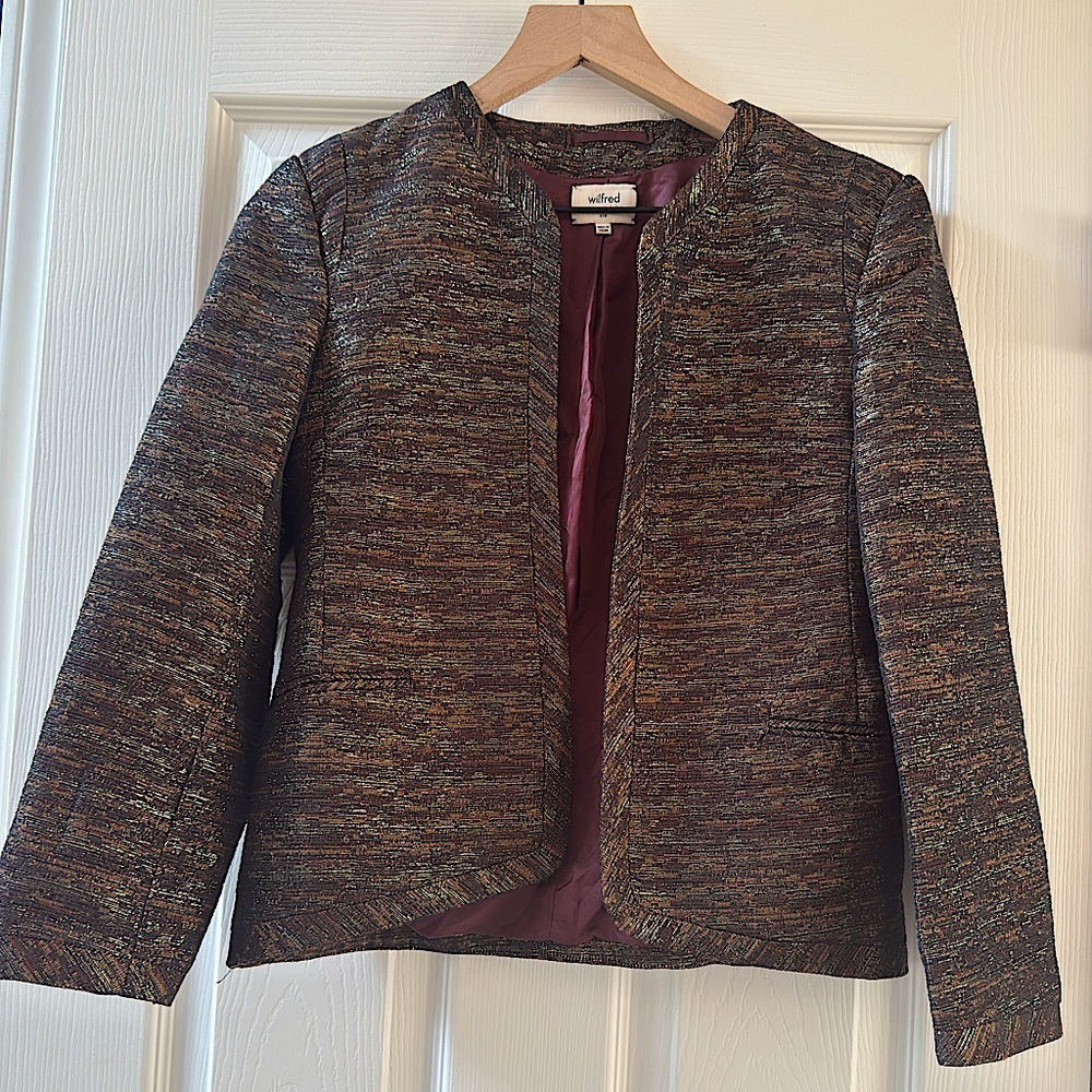 Aritzia‎ WILFRED NWOT Pirouette Metallic Copper Jacket, Blazer, Sparkle size 6